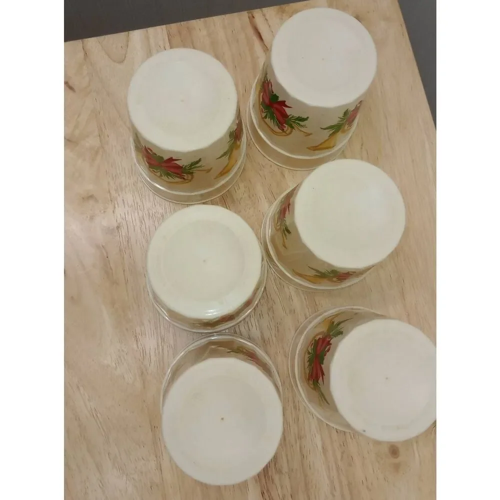 Vintage hard plastic reusable Christmas cups set of six